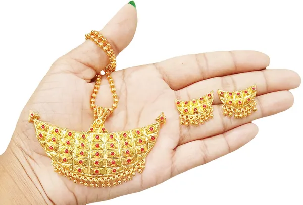 Assamese_Traditional_Gold_Plated_Red_Stone_Joonbiri_Chain_Jewellery_Set_For_Women